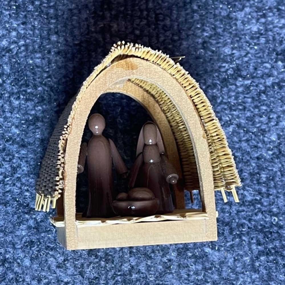 Vintage 1985 Hallmark Nativity Scene Ornament Wood Straw Stable Manger Figures